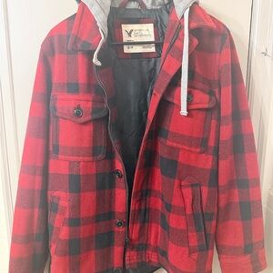 American Eagle Outfitters Red and Black Plaid Men's Jacket